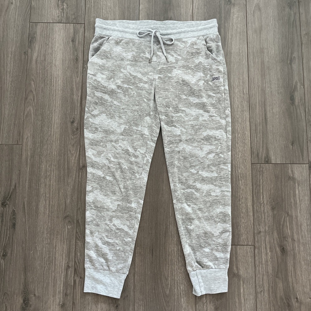 Tap Out Jogging Pants Womens L Elastic Waste Pockets Drawstring Gray Camo